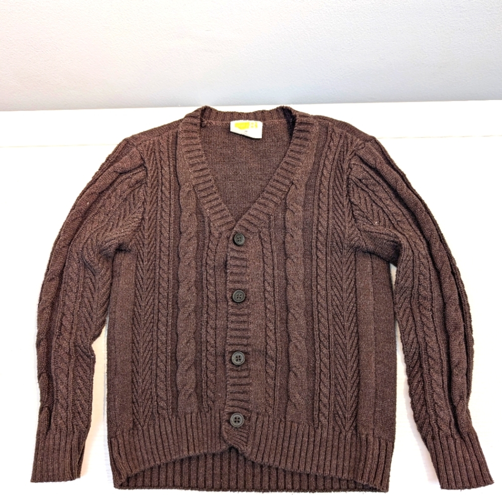 Crazy 8 cardigan unisex 4T cable knit brown sweater cotton blend button Up
